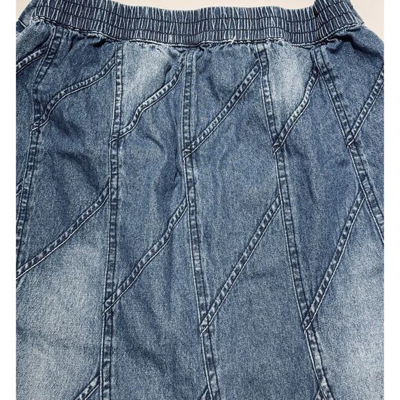 Vintage Studio West Denim Patchwork Maxi Skirt Bohemian Western Pull On M - Picture 6 of 8